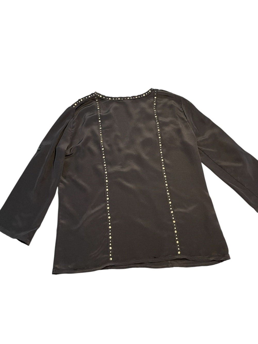 BCBG Maxazria Black Silk Studded V-Neck 3/4 Sleeves Blouse - Picture 6 of 8